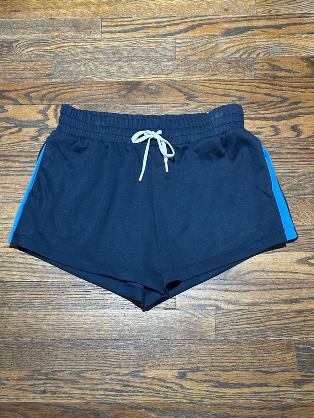 Navy Blue Airy Sleek Pique Drawstring Athletic Shorts
